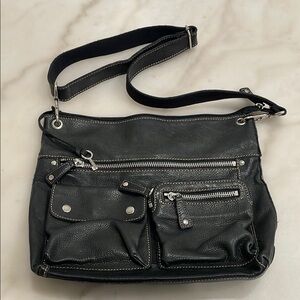 Fossil Black Crossbody Bag with Adjustable Strap and Silver Hardware
